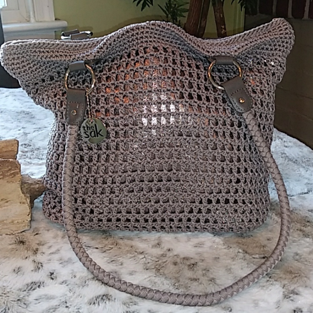 The Sak grey w/pewter metallic bag EUC